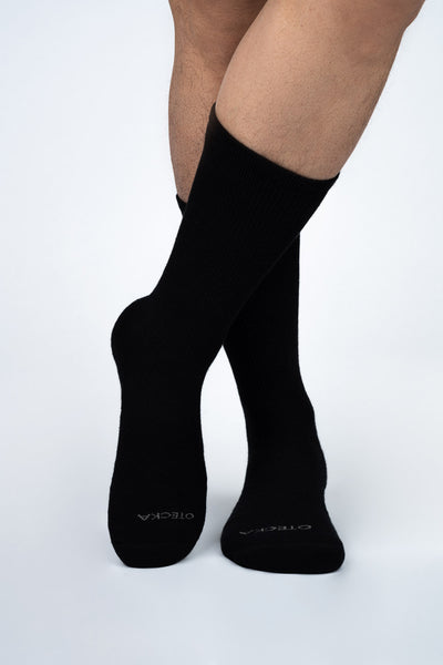 Long Staple Yarn Cotton Crew Black Socks